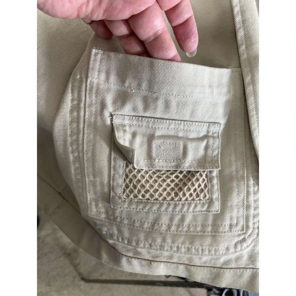 Orvis Mens 46T Cotton Field Jacket Leather Elbow Patches Khaki Tan Sport Coat